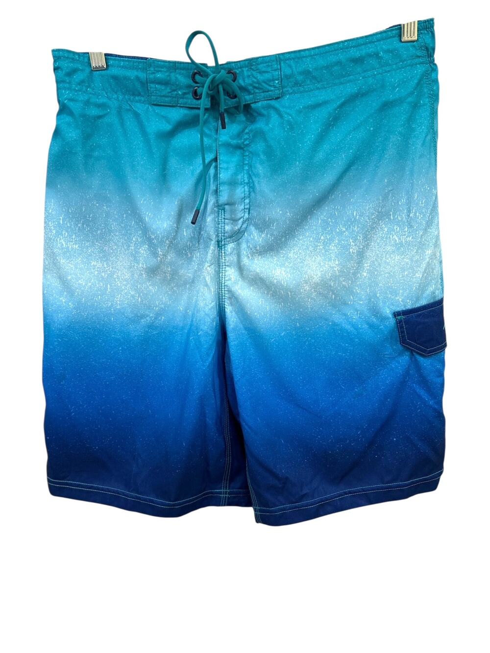 Speedo Men's Large Teal Blue Ombre Swim Trunks Board Shorts 100% Polyester